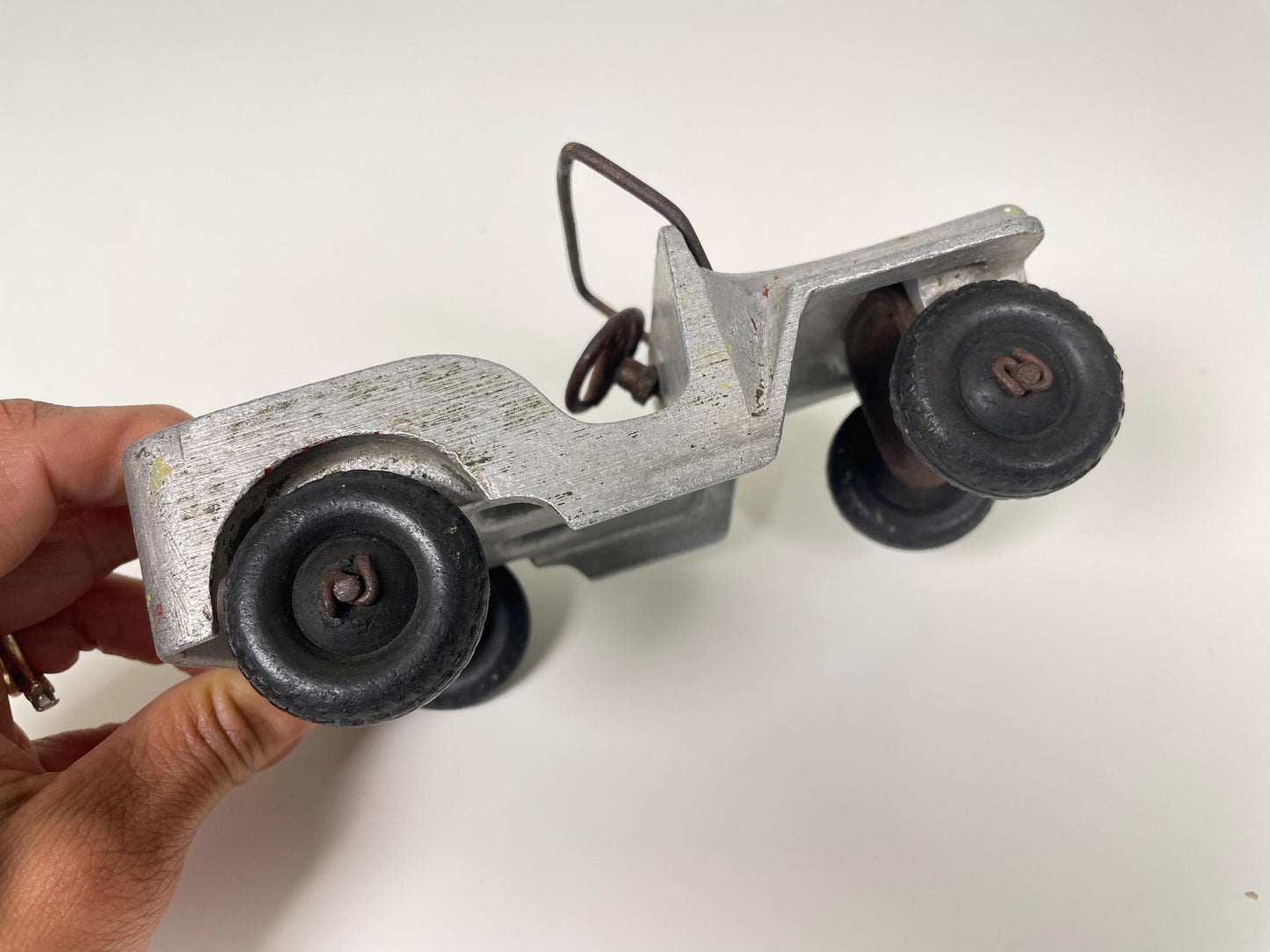 Pair of Vintage Toy Jeeps Open Car 1960s and Metal 1940s Military Jeep