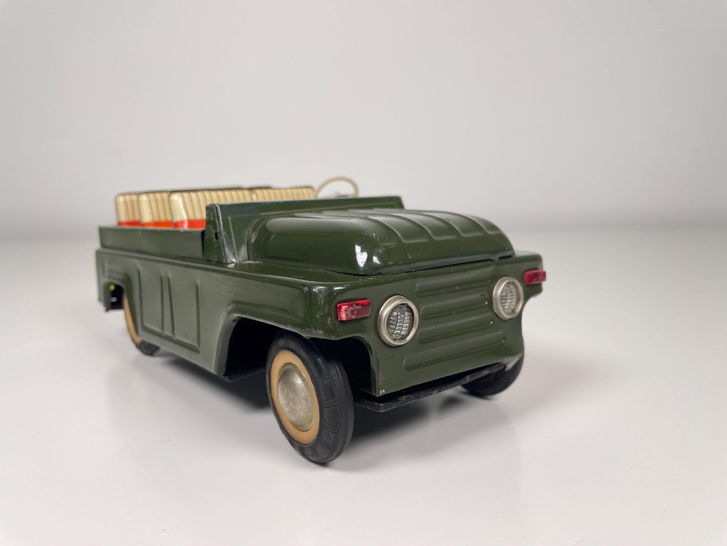 Pair of Vintage Toy Jeeps Open Car 1960s and Metal 1940s Military Jeep