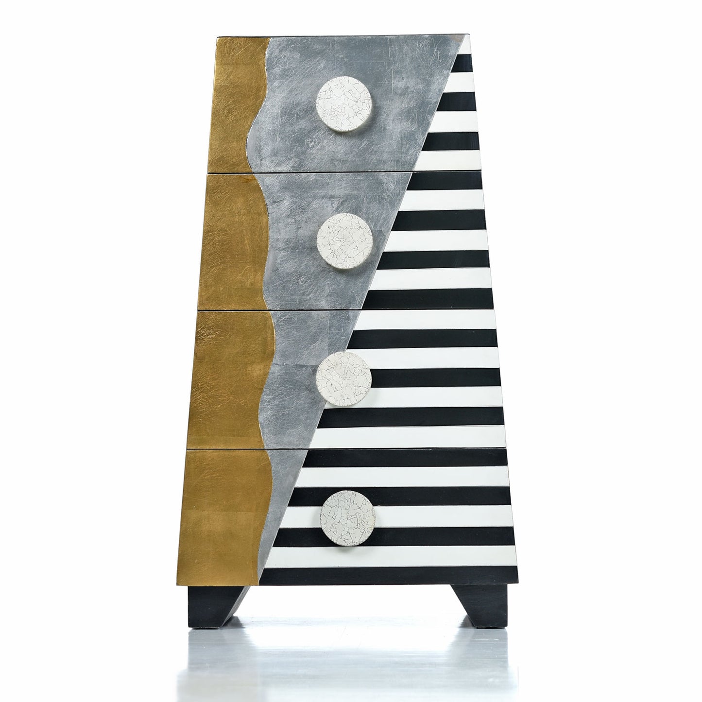 Lam Lee Memphis Style Silver and Gold Foil Pyramid Chest of Drawers