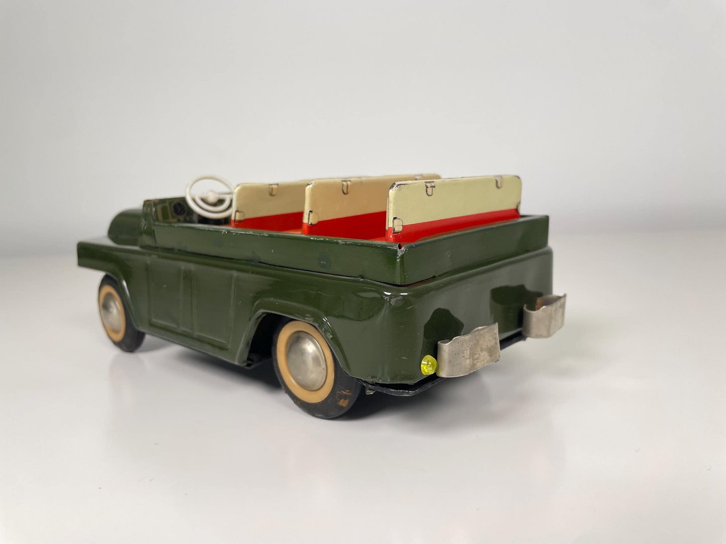 Pair of Vintage Toy Jeeps Open Car 1960s and Metal 1940s Military Jeep
