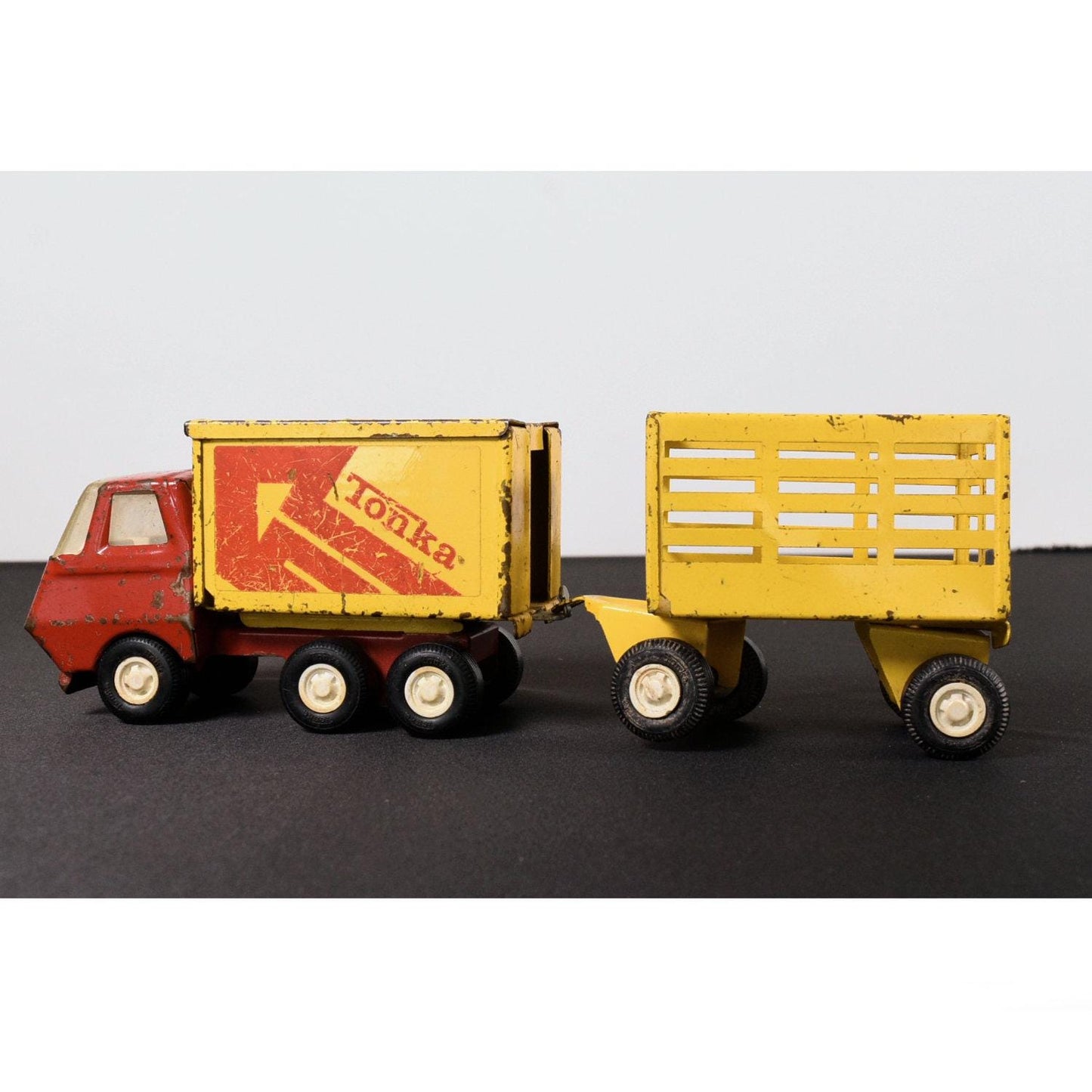 Tonka 1970s Metal Delivery Truck with Trailer and Extra Farm Trailer