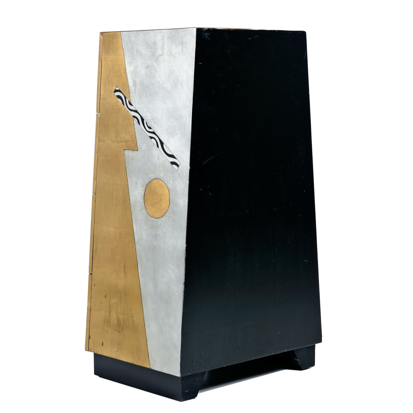 Lam Lee Memphis Style Silver and Gold Foil Pyramid Chest of Drawers