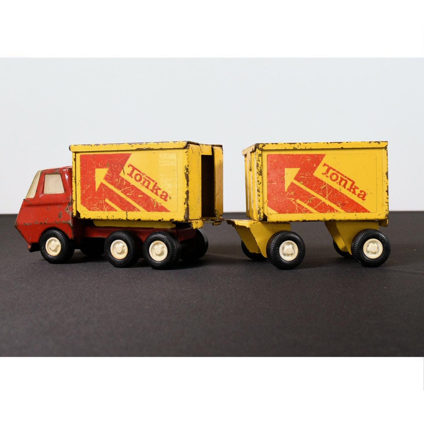 Tonka 1970s Metal Delivery Truck with Trailer and Extra Farm Trailer