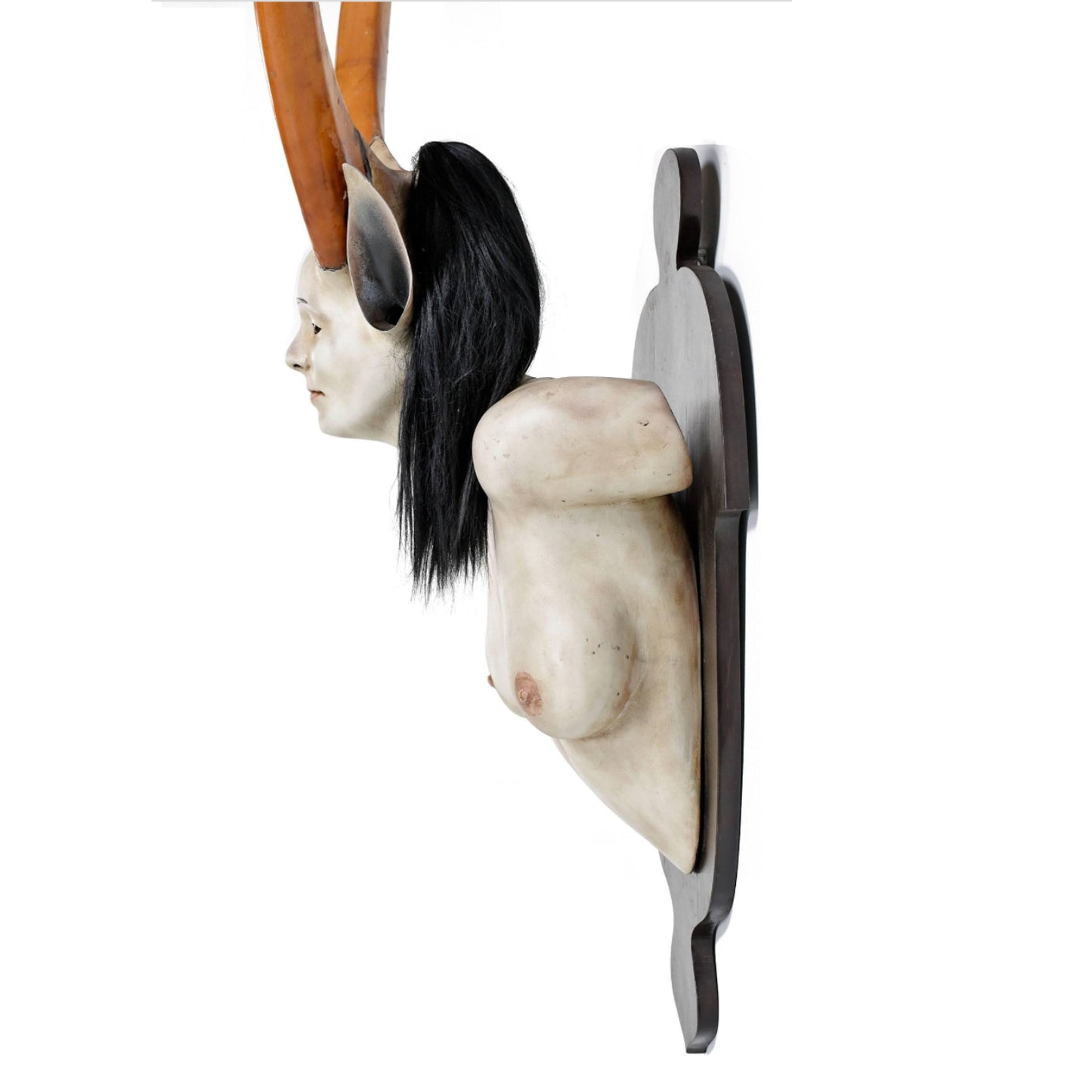Daniel Painter Fantasy Horned Creature Female Bust Wall Mounted Sculpture