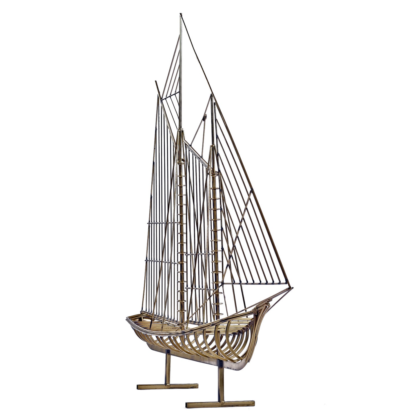 1976 Curtis Jere Brass Wire Galleon Ship Sailboat Metal Sculpture Art