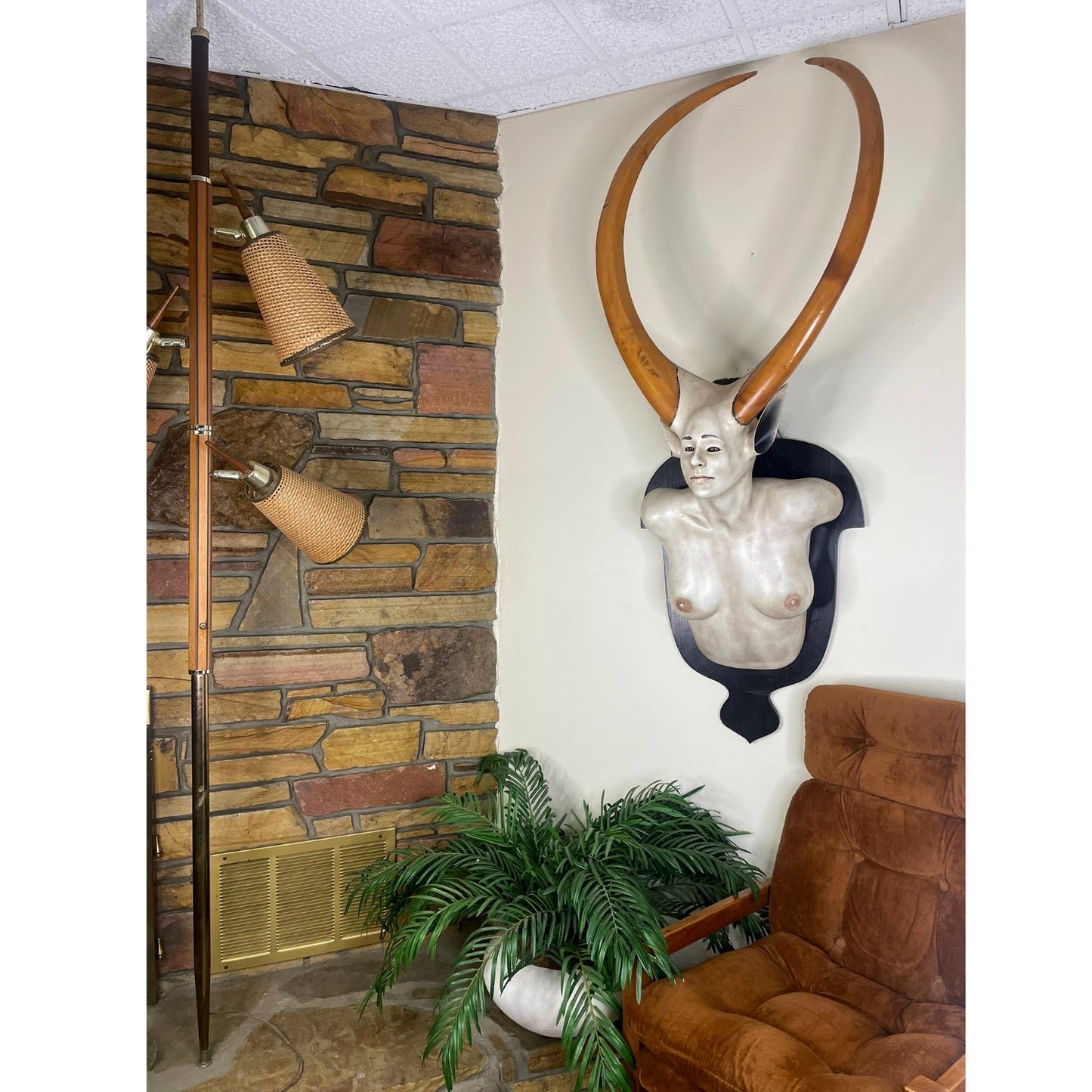 Daniel Painter Fantasy Horned Creature Female Bust Wall Mounted Sculpture