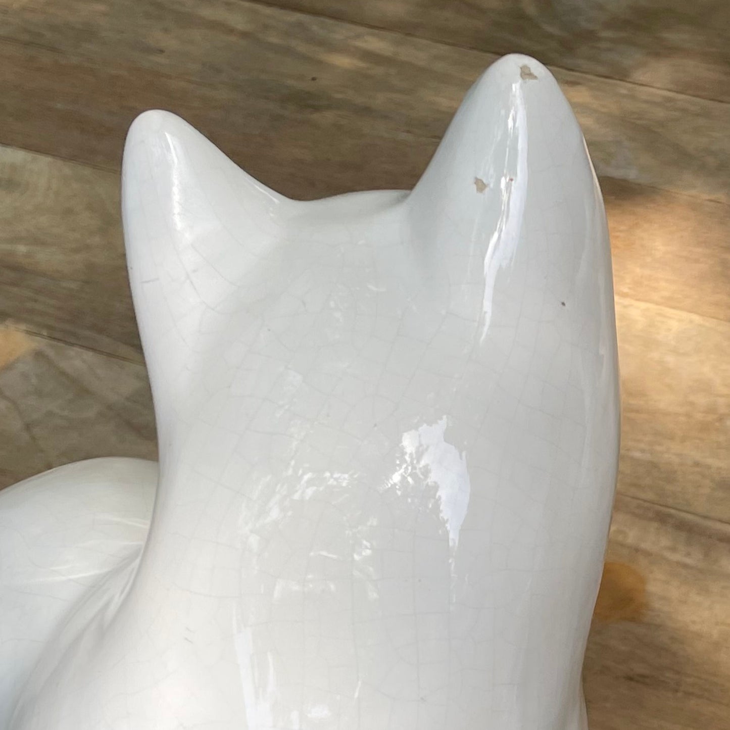 Vintage witte keramische katten beeldjes met groene ogen set van 3