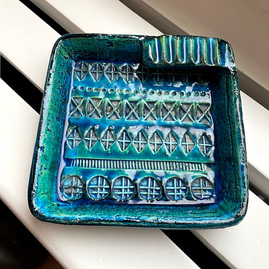 Aldo Londi for Bitossi Italian Square Teal Blue Green Ashtray Asbak