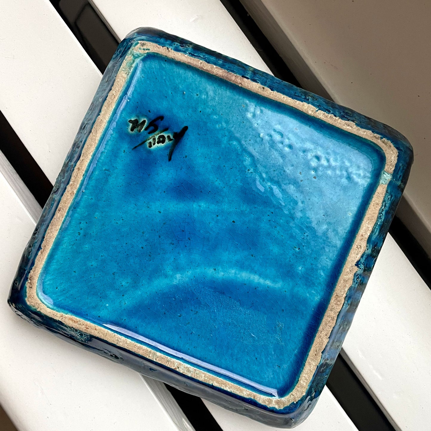 Aldo Londi for Bitossi Italian Square Teal Blue Green Ashtray Asbak