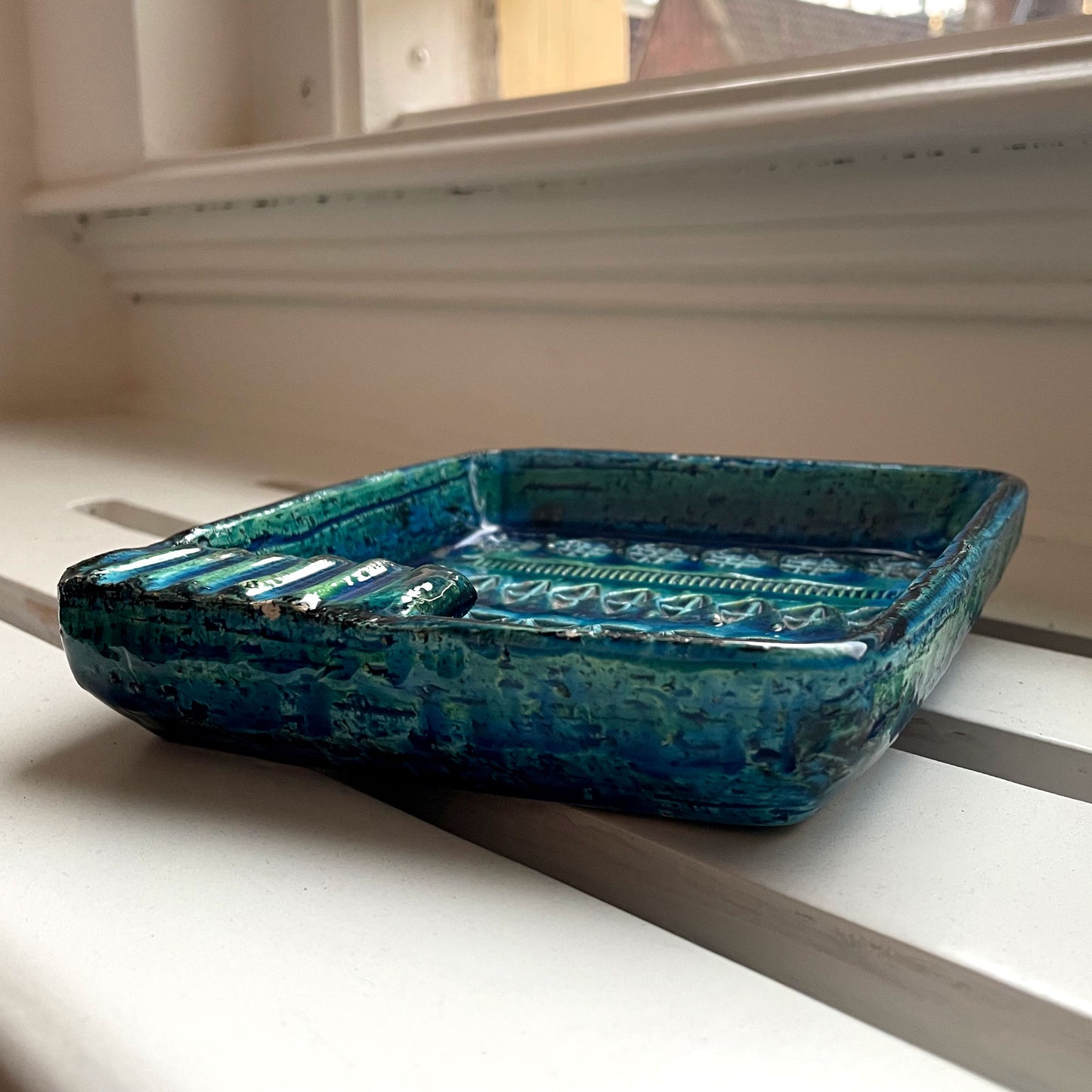 Aldo Londi for Bitossi Italian Square Teal Blue Green Ashtray Asbak