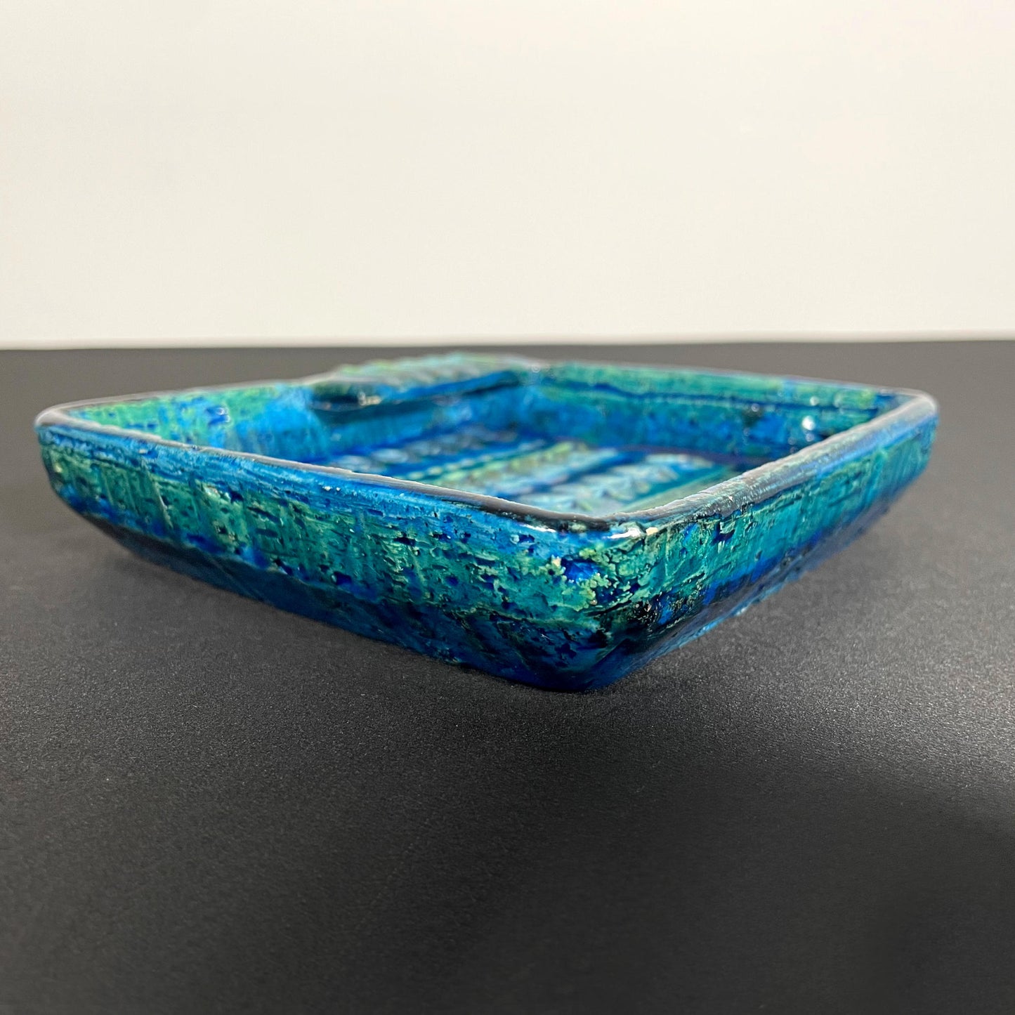 Aldo Londi for Bitossi Italian Square Teal Blue Green Ashtray Asbak