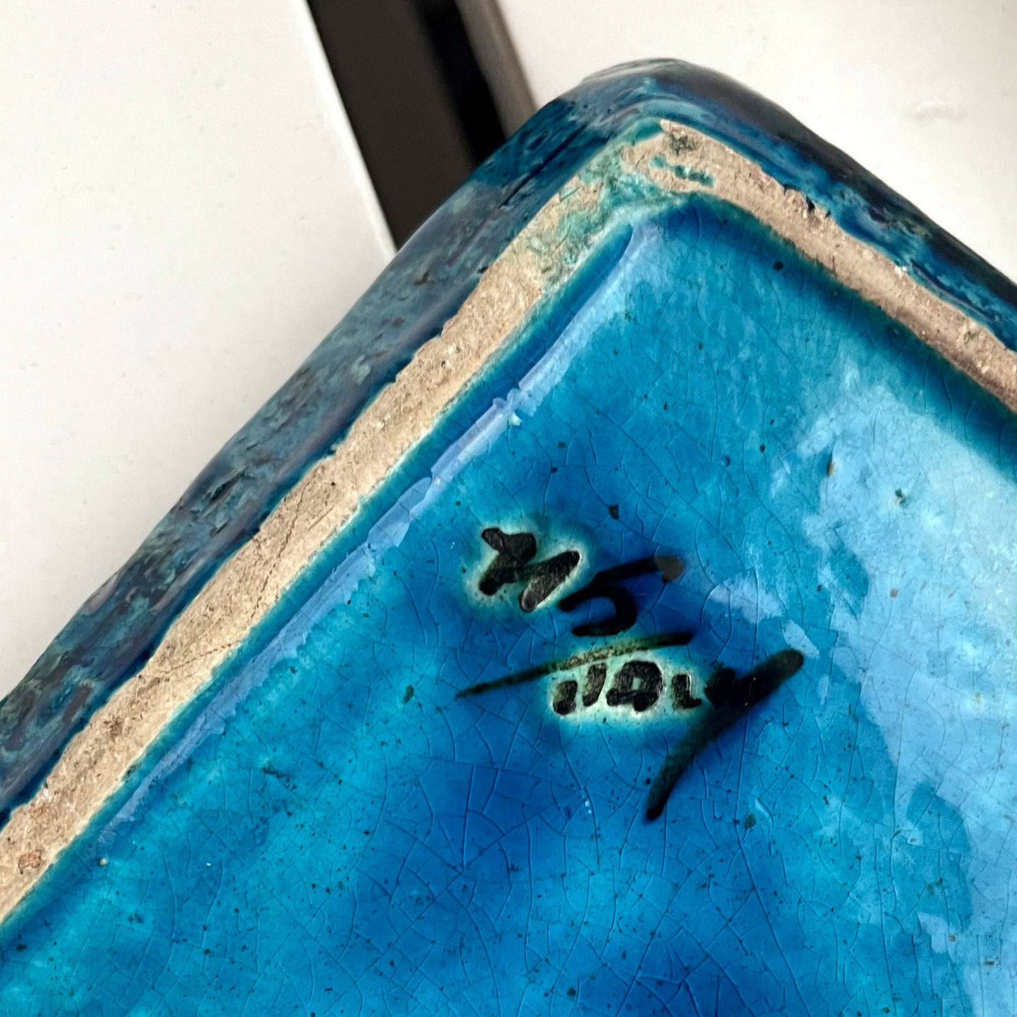 Aldo Londi for Bitossi Italian Square Teal Blue Green Ashtray Asbak