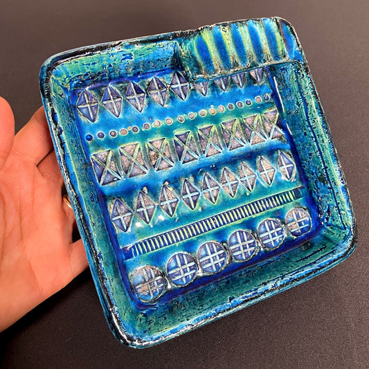 Aldo Londi for Bitossi Italian Square Teal Blue Green Ashtray Asbak