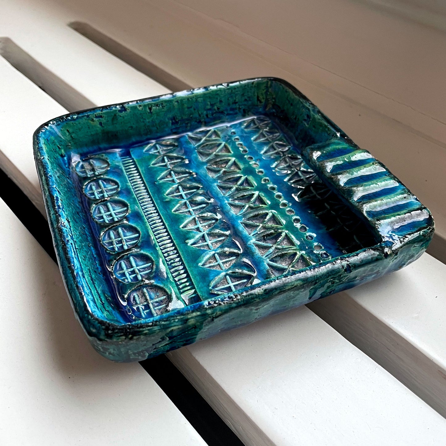 Aldo Londi for Bitossi Italian Square Teal Blue Green Ashtray Asbak