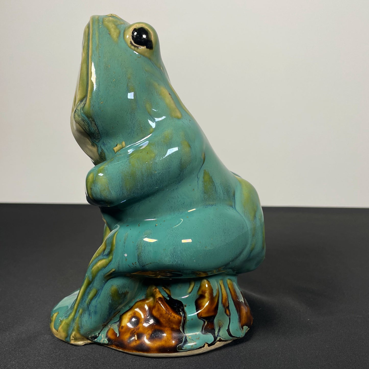 20th Century European Majolica Glazed Ceramic Frog Figurine