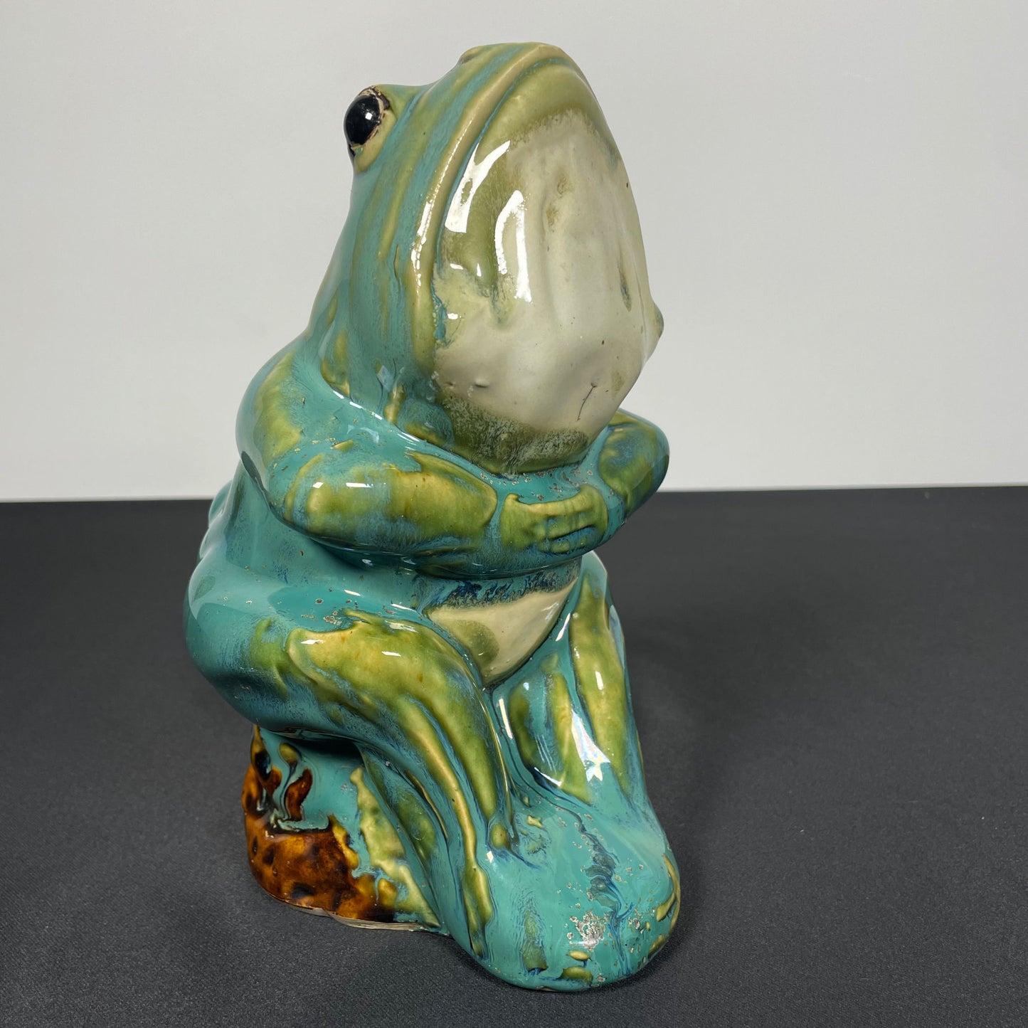 20th Century European Majolica Glazed Ceramic Frog Figurine