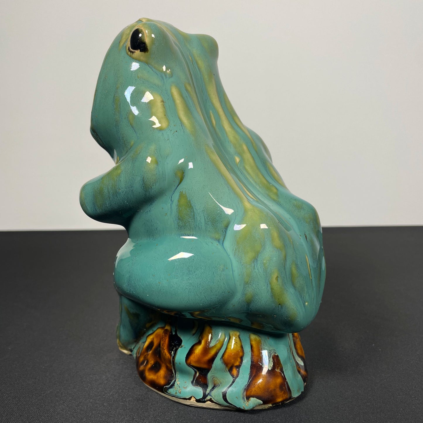 20th Century European Majolica Glazed Ceramic Frog Figurine