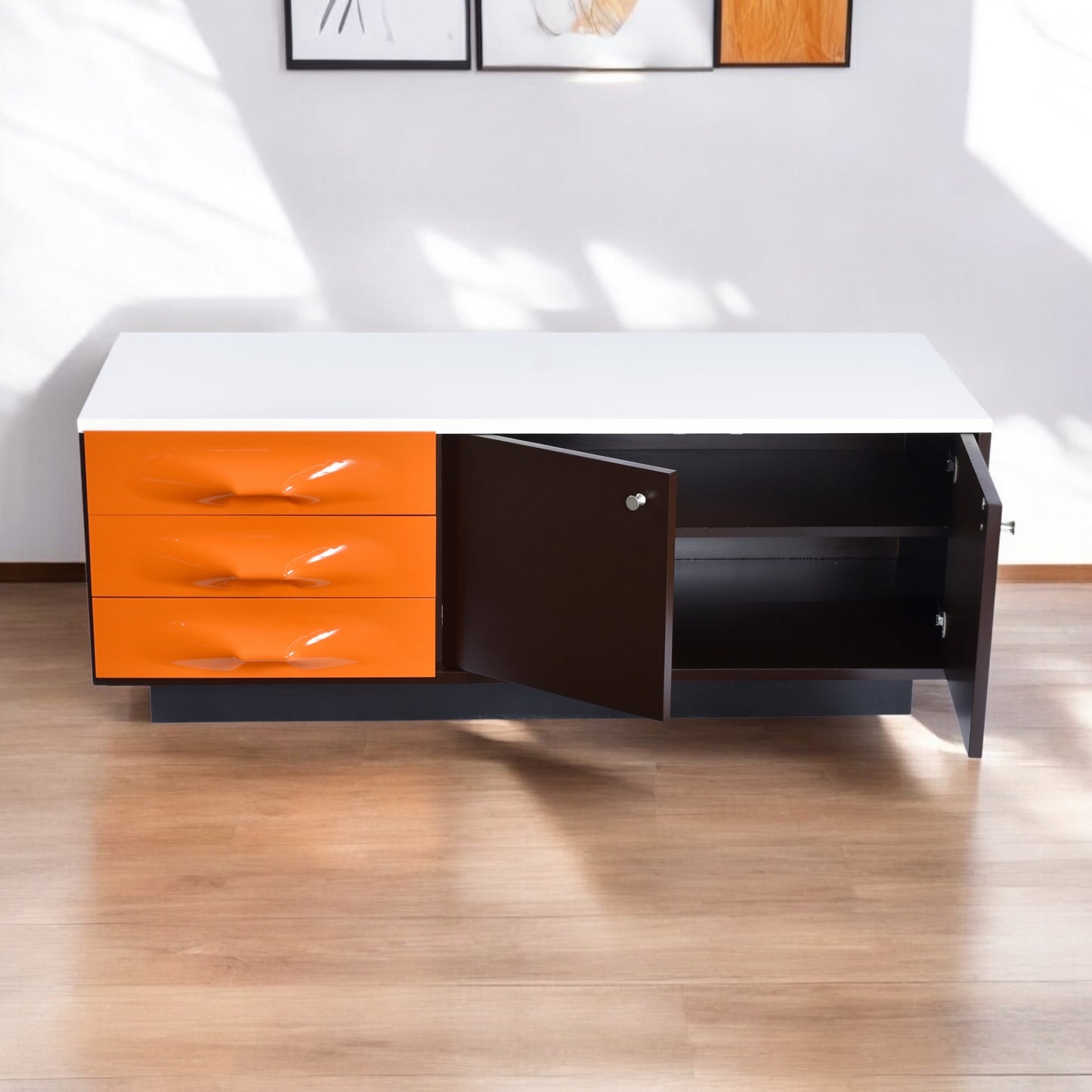 Restored Raymond Loewy Brown Orange and White DF-2000 TV Stand Credenza