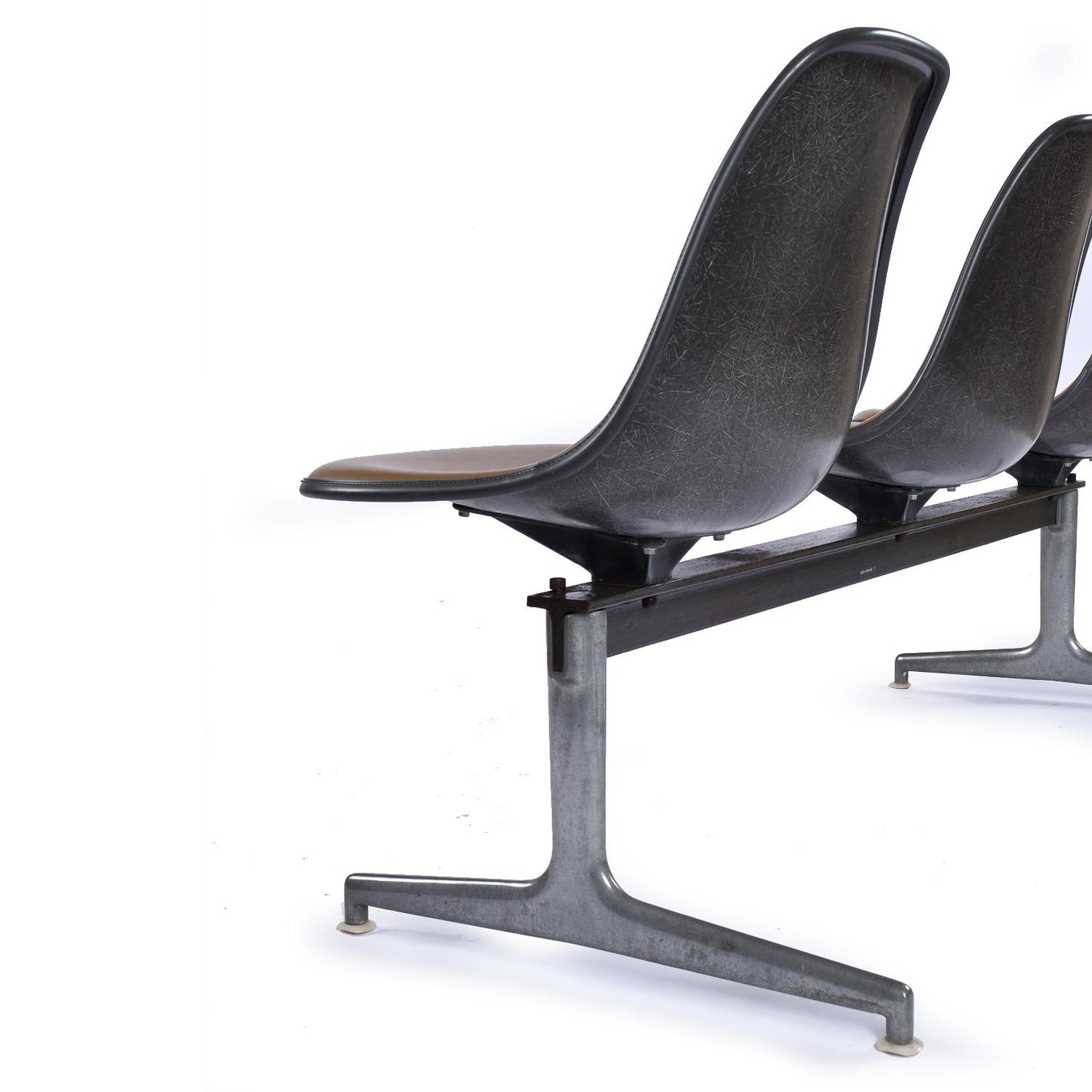 Herman Miller Eames Tandem Bench with Brown Naugahyde Pad Shell Chairs