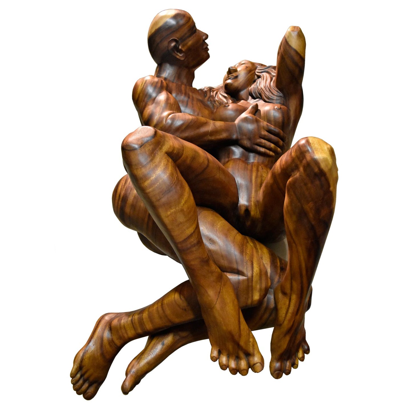 Massive Hand Carved Monkey Pod Exotic Hardwood Lovers Embrace Coffee Table