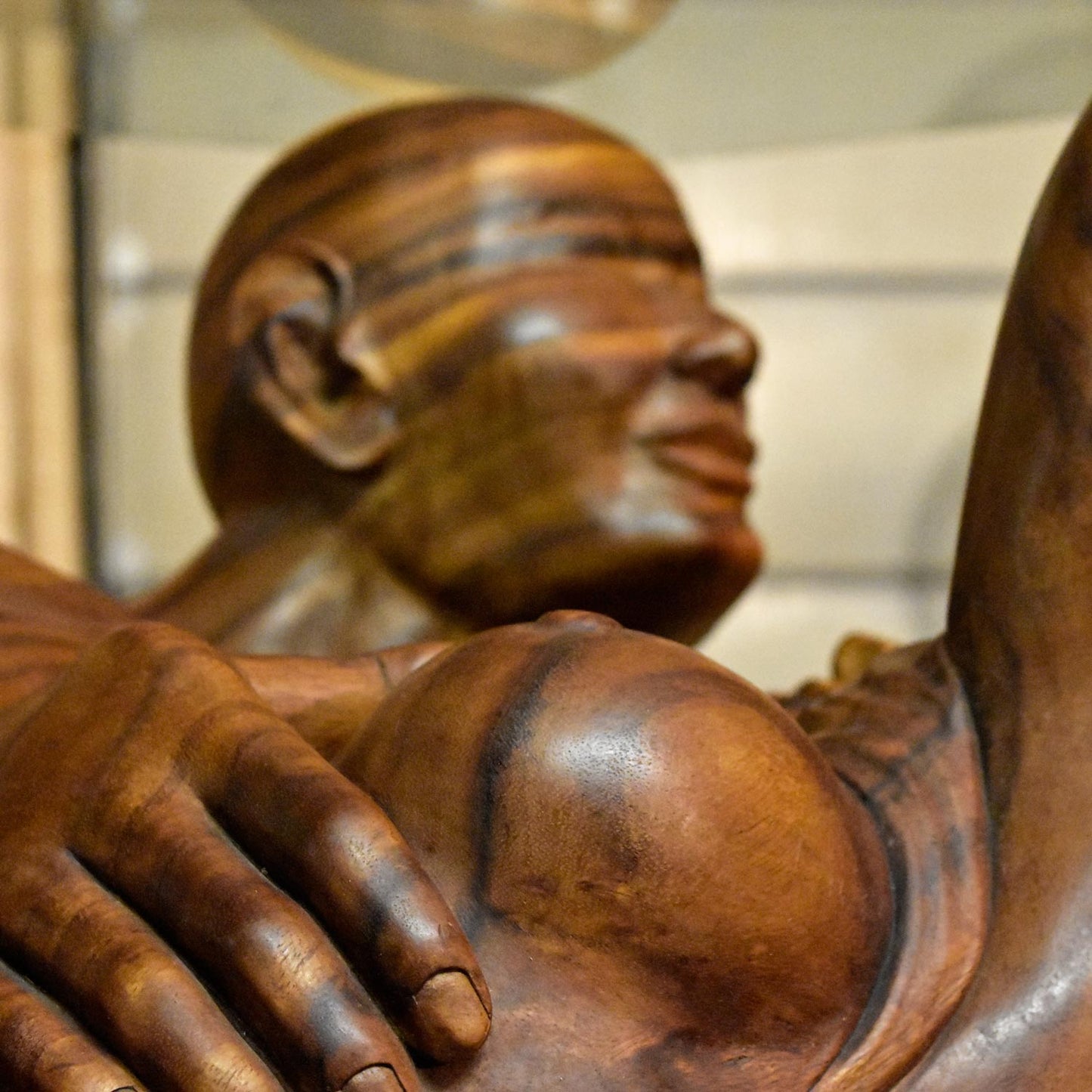 Massive Hand Carved Monkey Pod Exotic Hardwood Lovers Embrace Coffee Table