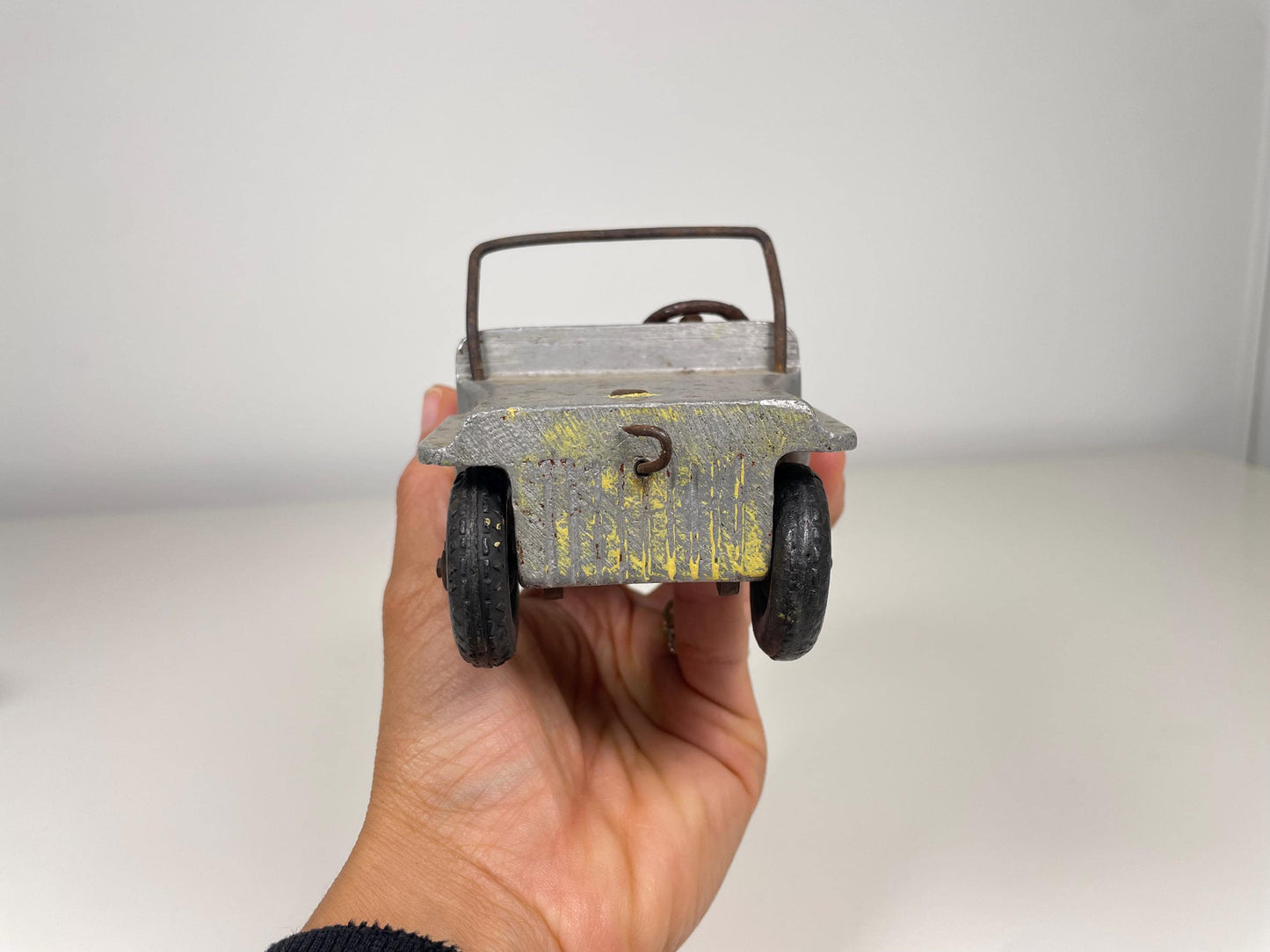 Pair of Vintage Toy Jeeps Open Car 1960s and Metal 1940s Military Jeep