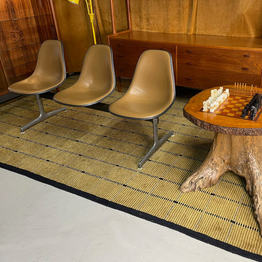 Herman Miller Eames Tandem Bench with Brown Naugahyde Pad Shell Chairs