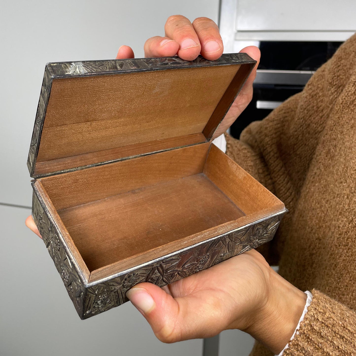 Japanese Metal and Wood Dragon Trinket or Jewelry Box