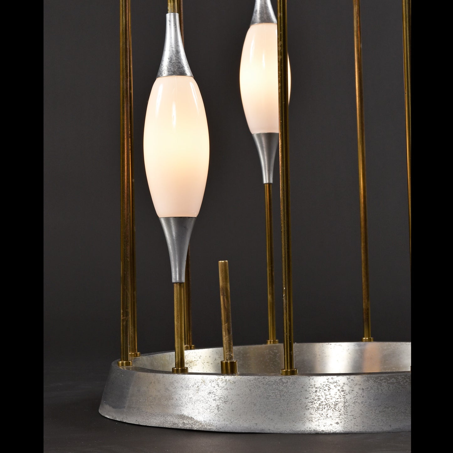 1970s Lightolier Gold Colored Metal Waterfall Cage Lamp with New White Glass Diffusers