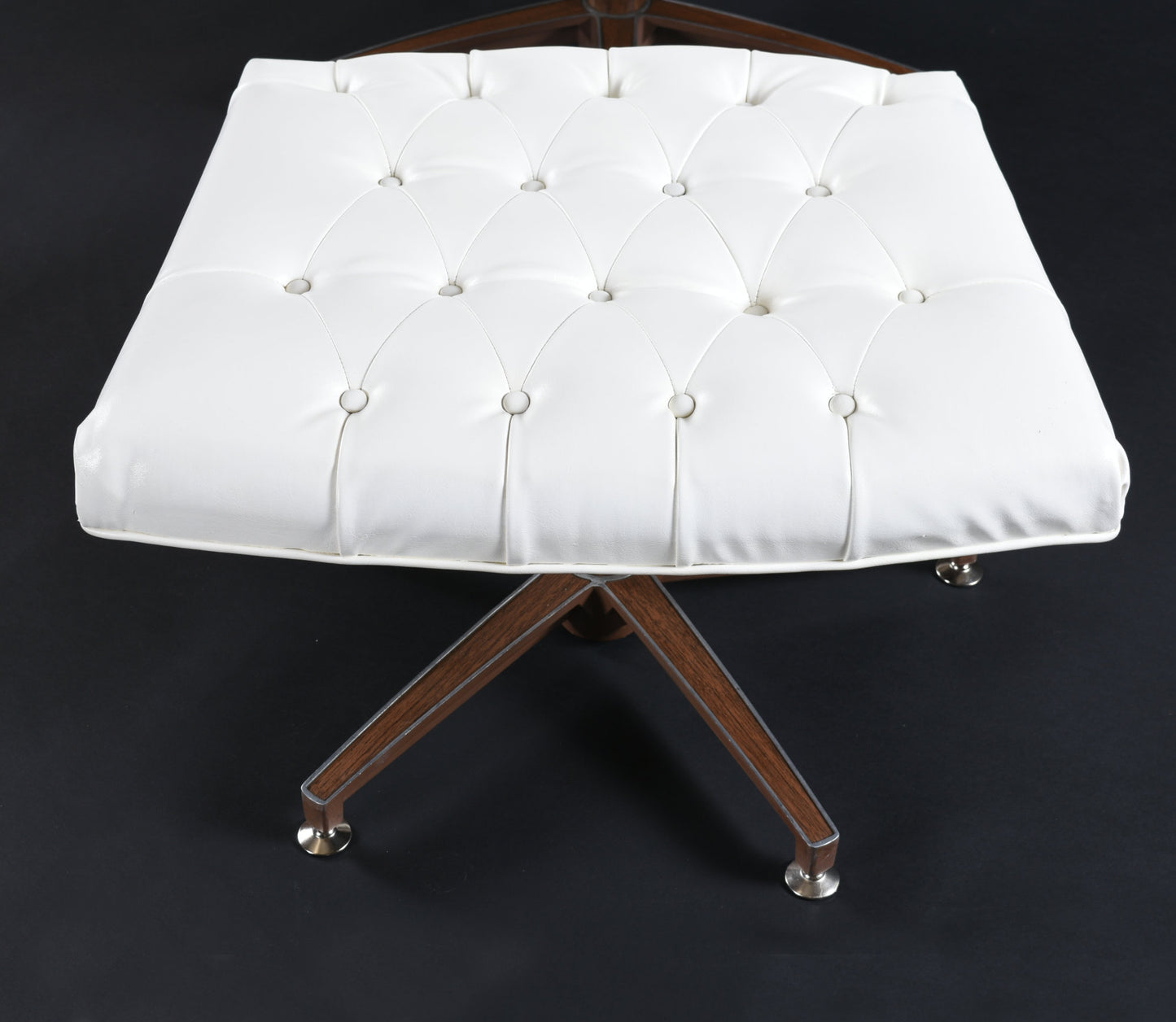 Restored George Mulhauser Style White Tufted Tilt and Swivel Chair with Ottoman