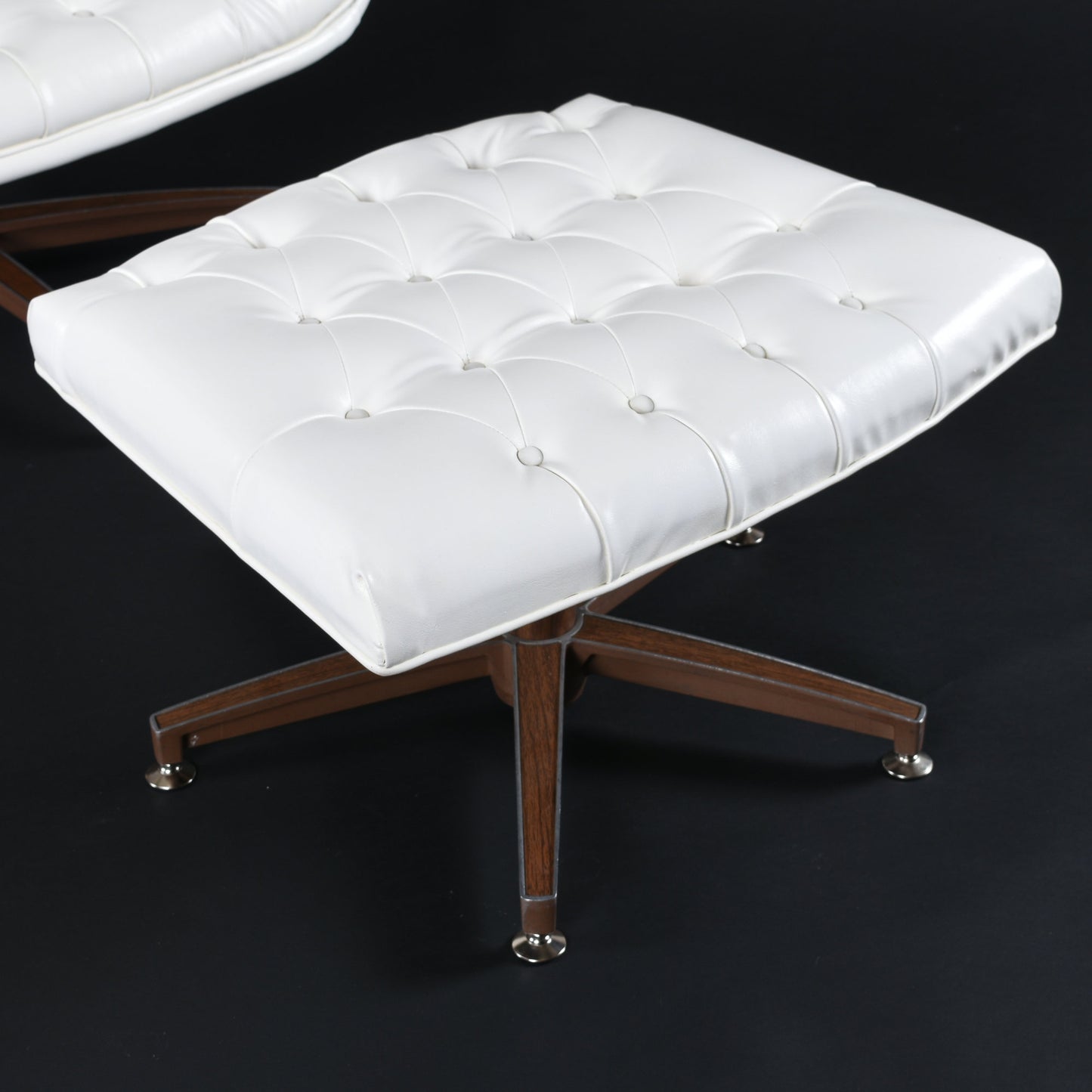 Restored George Mulhauser Style White Tufted Tilt and Swivel Chair with Ottoman