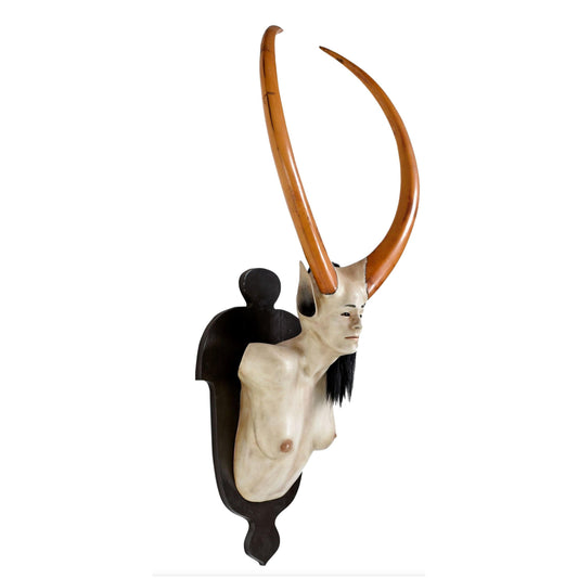 Daniel Painter Fantasy Horned Creature Female Bust Wall Mounted Sculpture