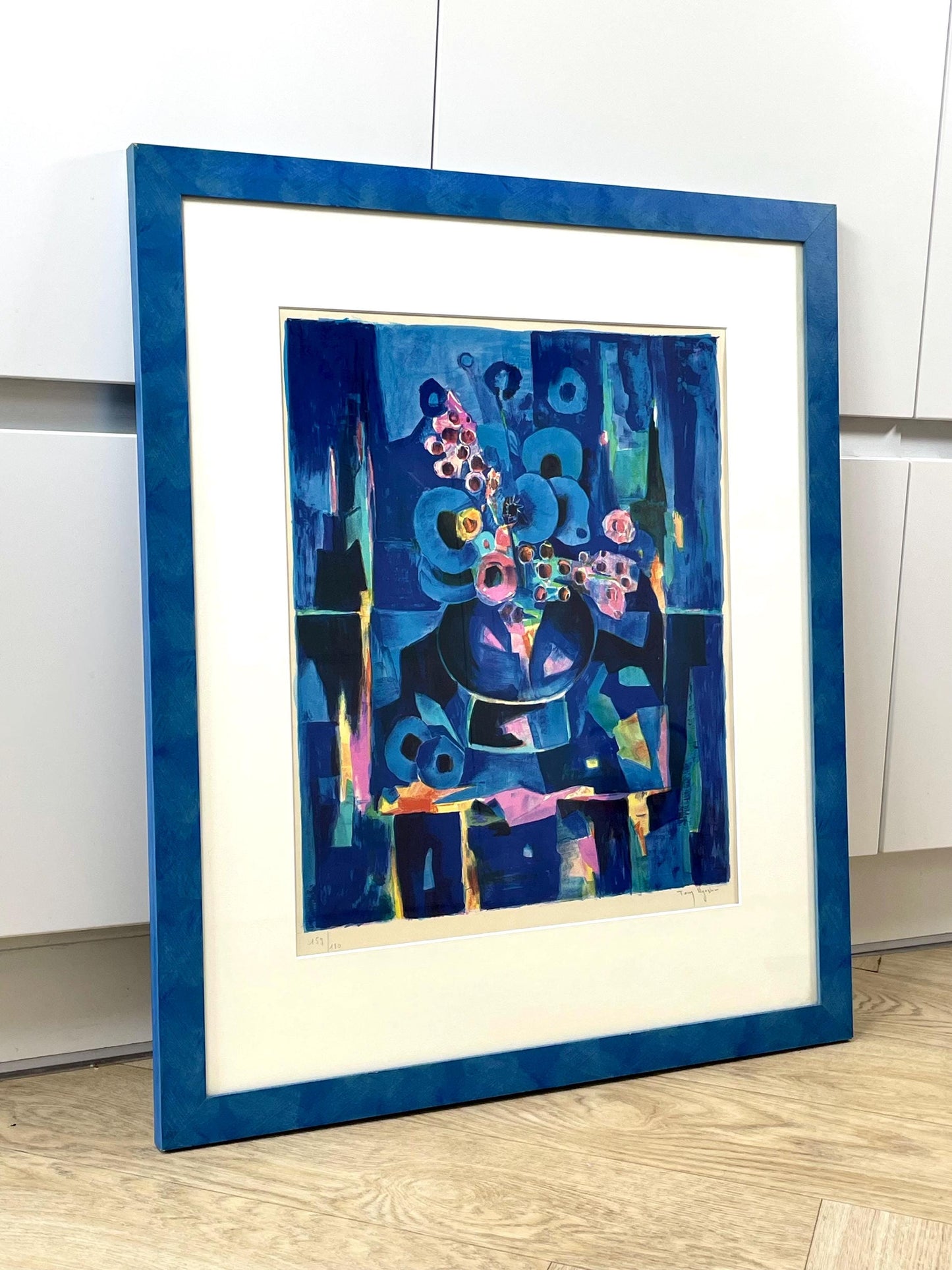 Tony Agostini Pencil Signed Limited Bouquet Au Vase Bleu Lithograph Custom Frame