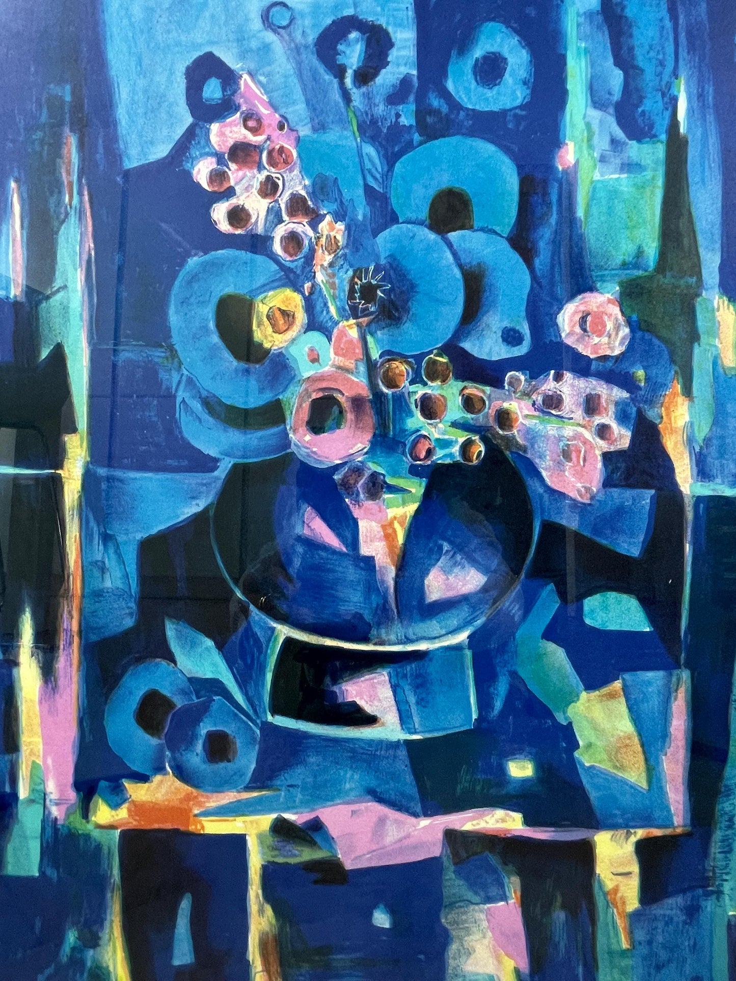 Tony Agostini Pencil Signed Limited Bouquet Au Vase Bleu Lithograph Custom Frame