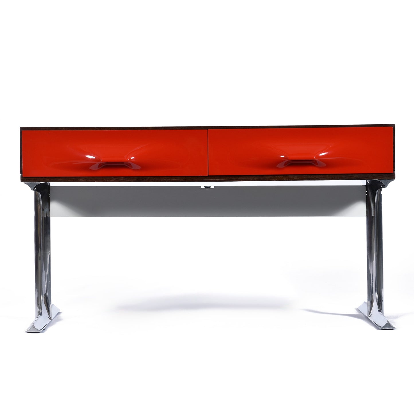 Raymond Loewy DF-2000 Chrome Red Plastic Drawer TV Stereo Console