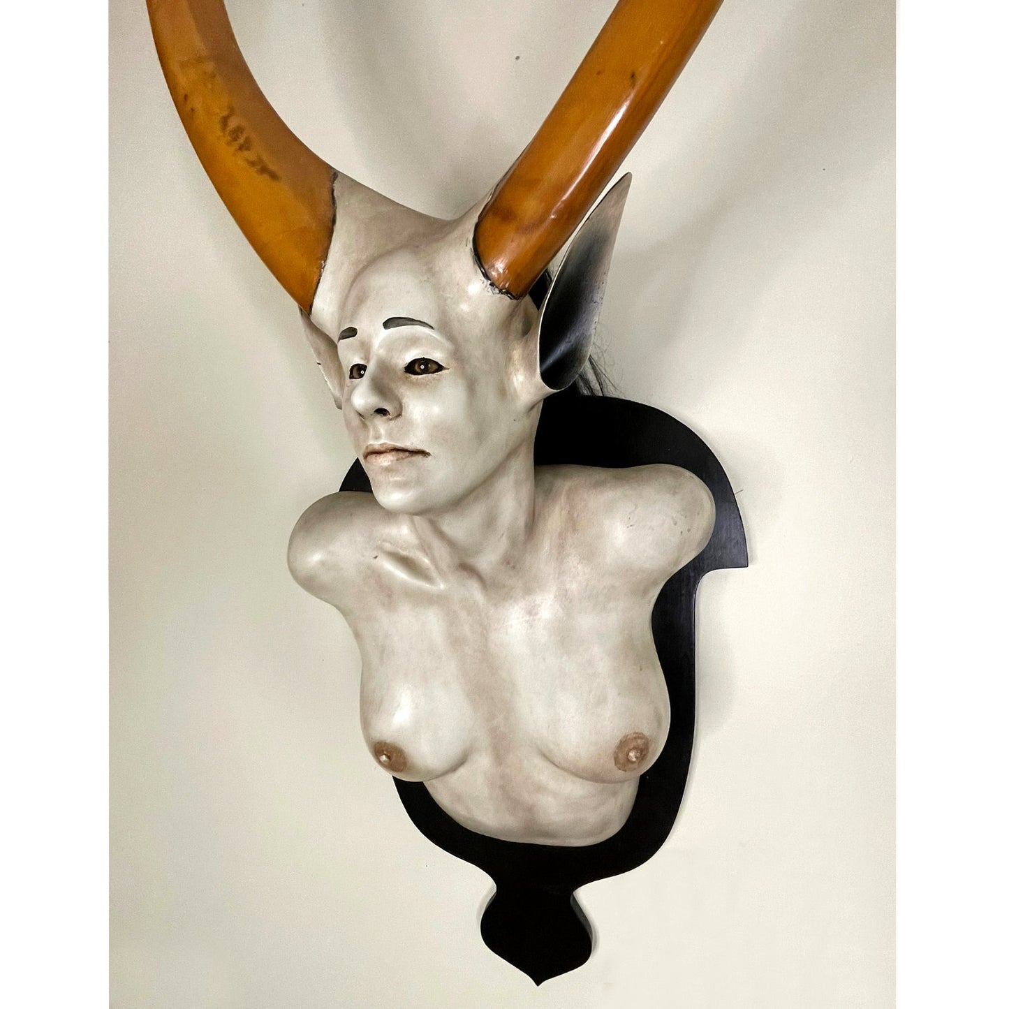 Daniel Painter Fantasy Horned Creature Female Bust Wall Mounted Sculpture