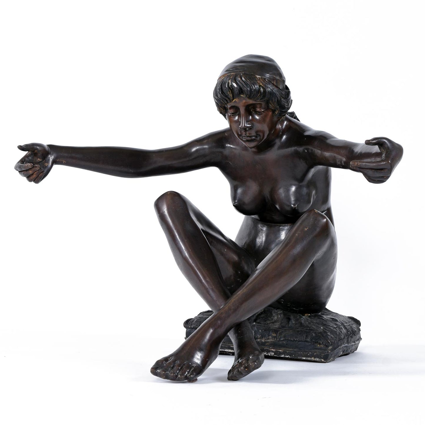 C. Conndray Bronze Figural Sculpture Coffee Table with Glass Top