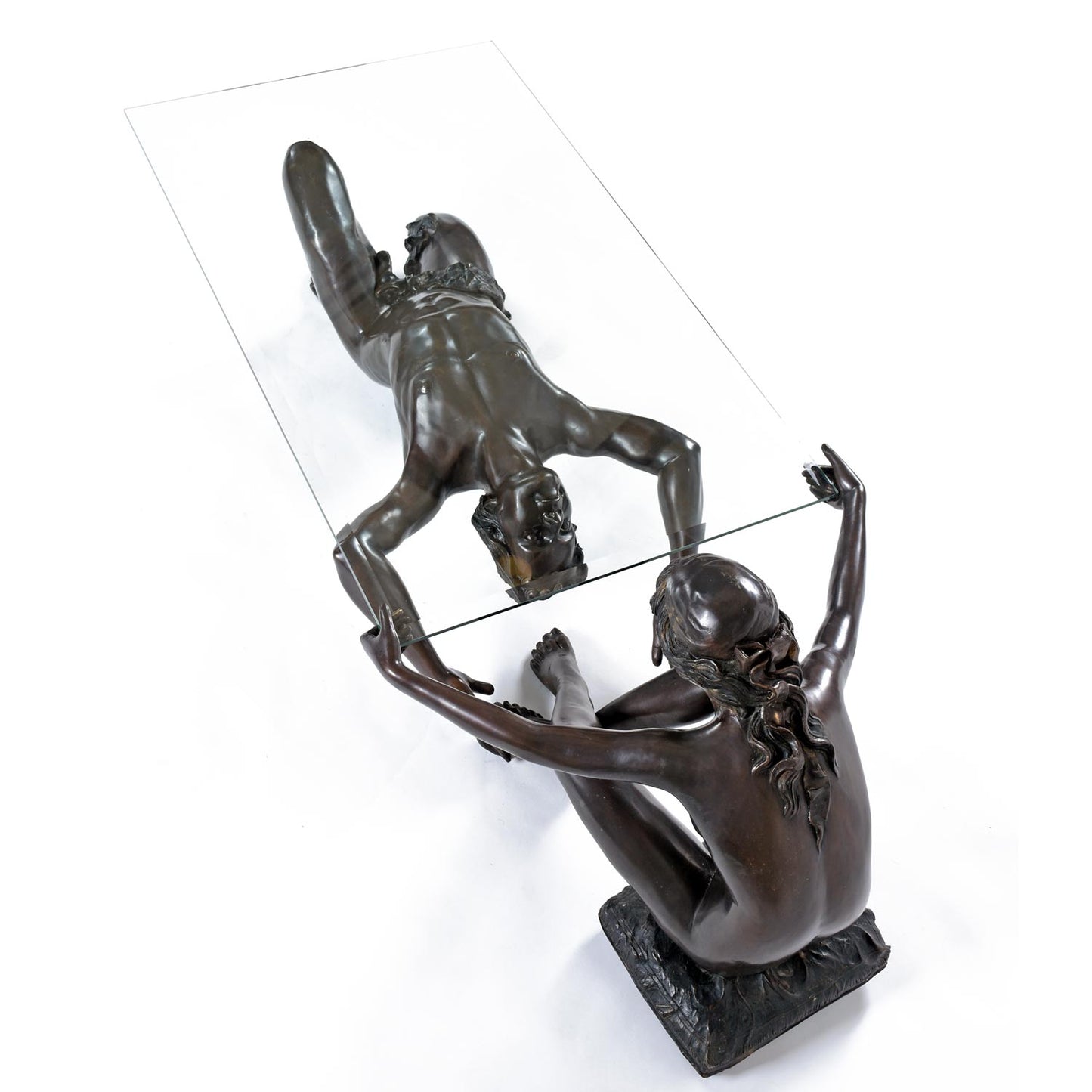 C. Conndray Bronze Figural Sculpture Coffee Table with Glass Top