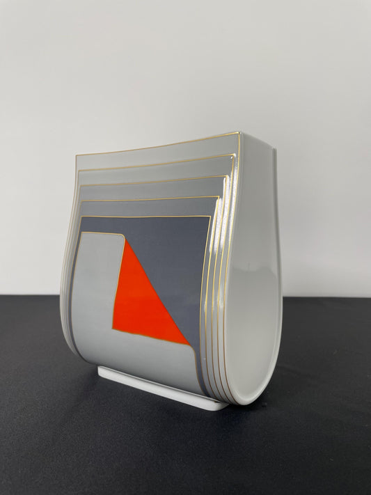 1980s Gray and Red with Gold Stripe Rosenthal Vase By Christa Goltz Keramische Vaas