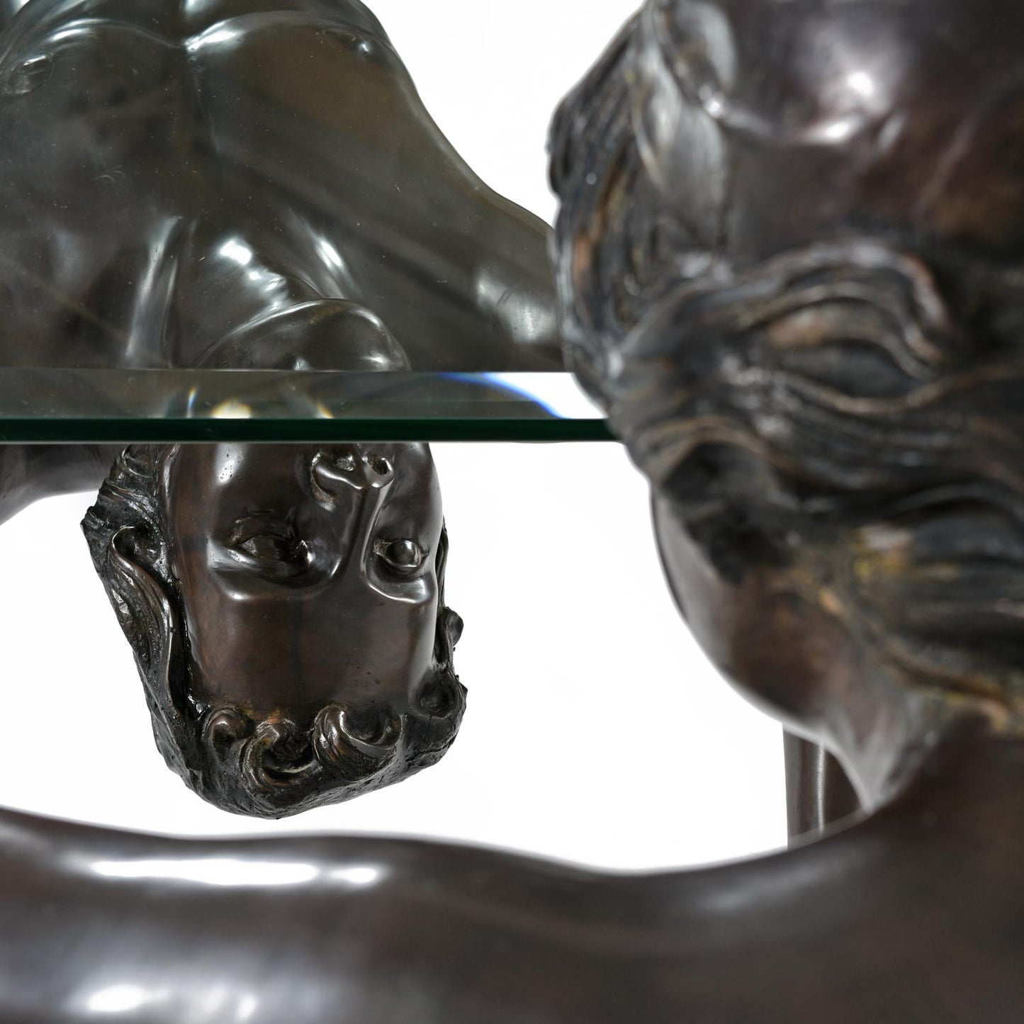 C. Conndray Bronze Figural Sculpture Coffee Table with Glass Top