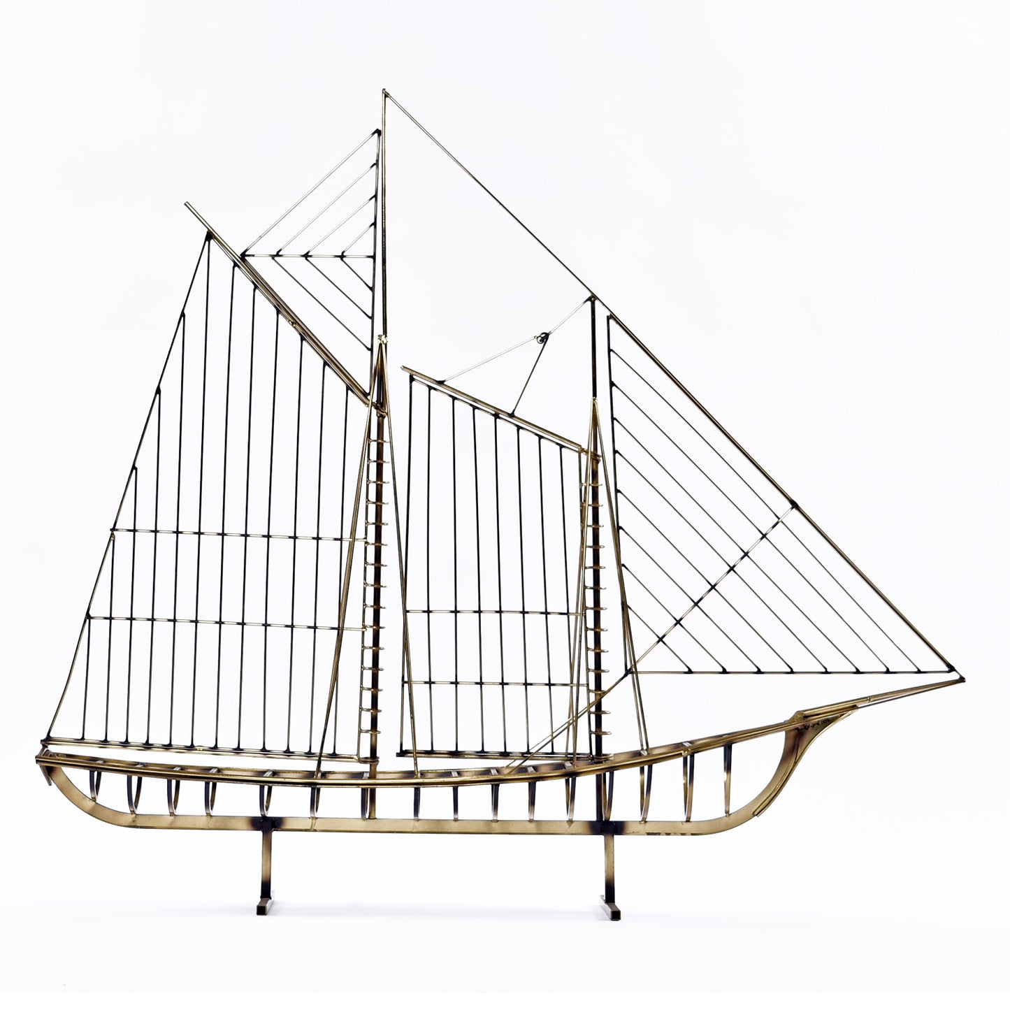 1976 Curtis Jere Brass Wire Galleon Ship Sailboat Metal Sculpture Art