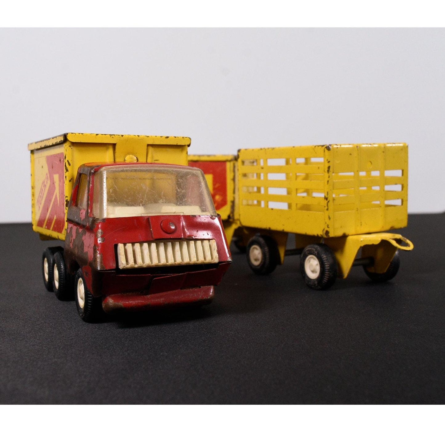 Tonka 1970s Metal Delivery Truck with Trailer and Extra Farm Trailer