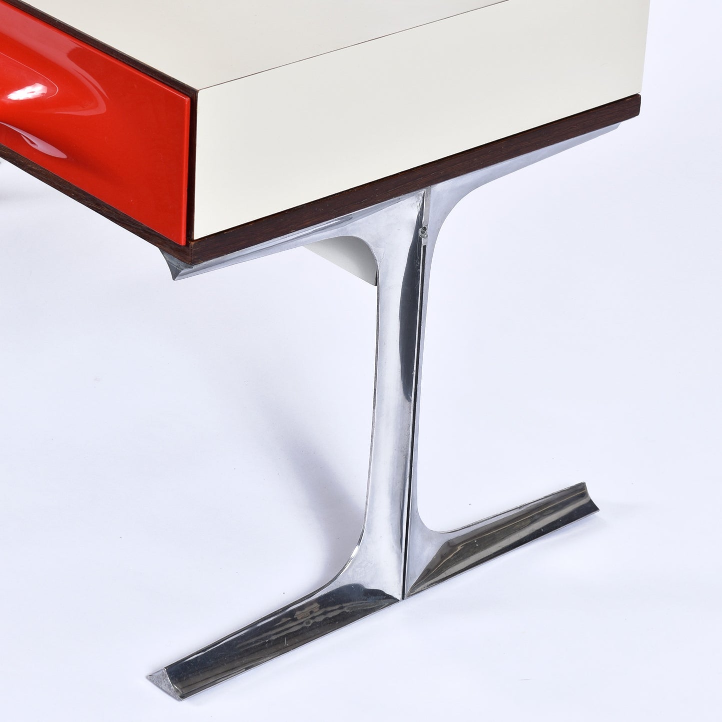 Raymond Loewy DF-2000 Chrome Red Plastic Drawer TV Stereo Console