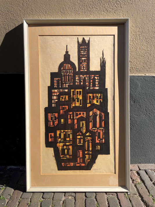 Akke Sins Pencil Signed Citscape Litho Vintage 1960s