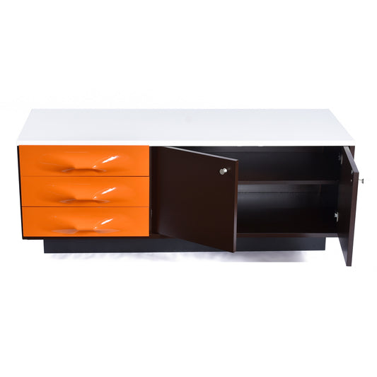 Restored Raymond Loewy Brown Orange and White DF-2000 TV Stand Credenza