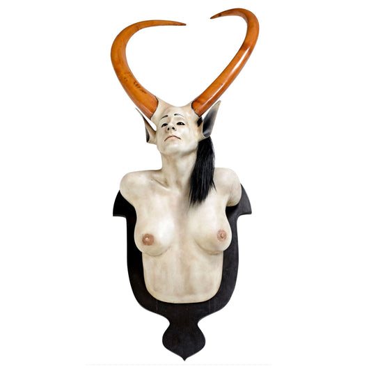 Daniel Painter Fantasy Horned Creature Female Bust Wall Mounted Sculpture