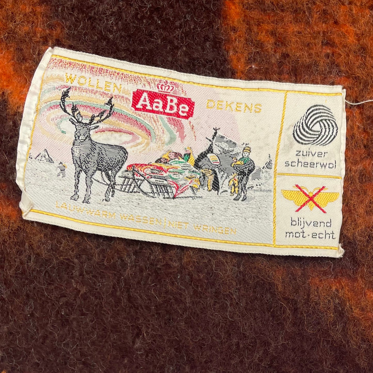 Aabe Vintage Wollen Deken Jaren 70 Oranje en Bruine