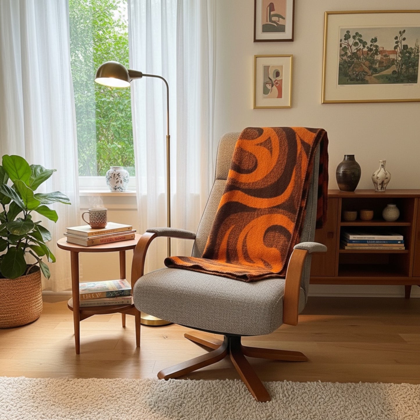 Aabe Vintage Wollen Deken Jaren 70 Oranje en Bruine
