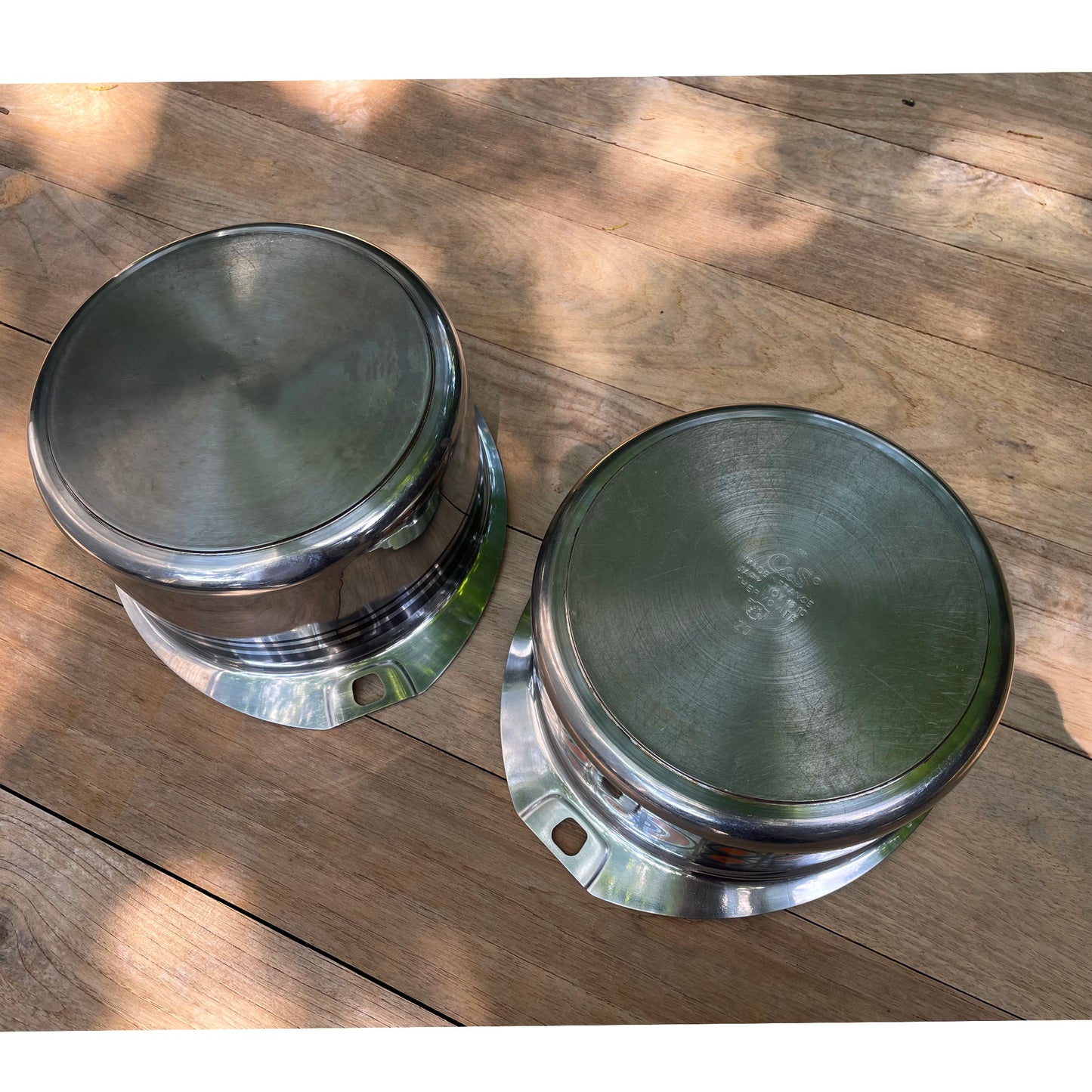 C&S of France Inox Pots oranje en bruin geëmailleerd vintage jaren 70