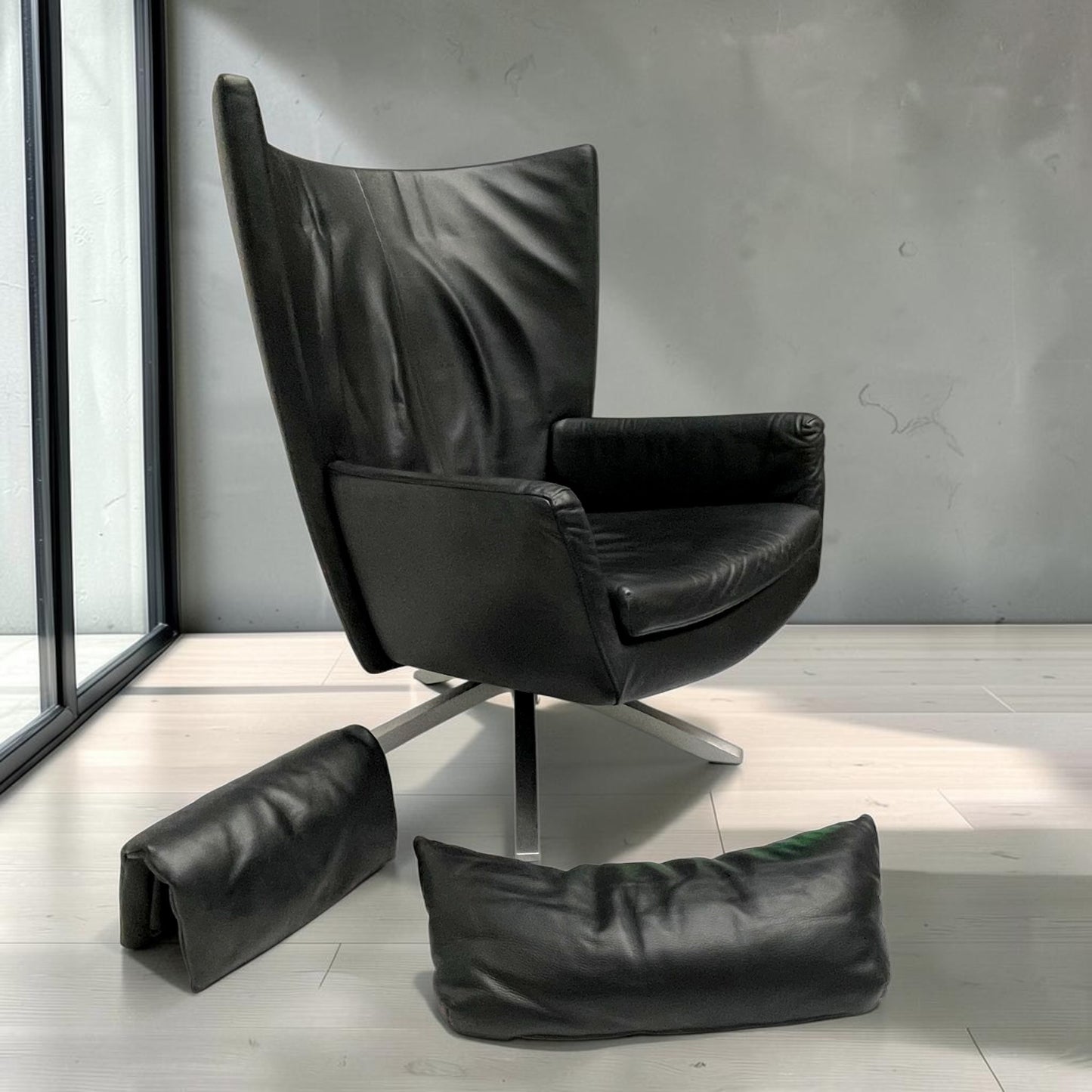 Design On Stock zwarte lederen Maua draaistoel